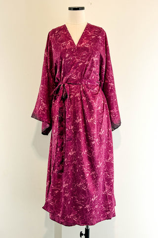 Kimono Robe Upcycled ~ Raspberry