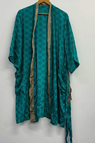 Short Upcycled Robe ~ Turquoise Spell