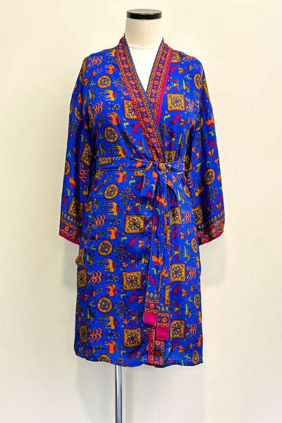 Short Upcycled Robe ~ Life in Blue