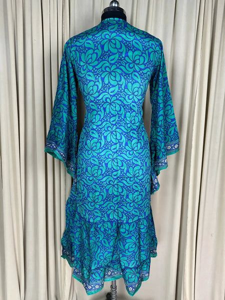 Recycle Silk Kimono Flowy Gown House Robe Boho Beach Coverup