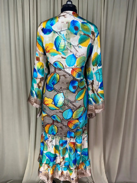 Recycle Silk Kimono Flowy Gown House Robe Boho Beach Coverup