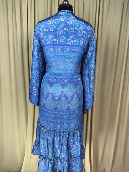 Recycle Silk Kimono Flowy Gown House Robe Boho Beach Coverup