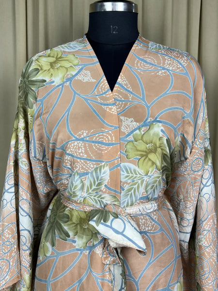 Boho Kimono House Robe Recycle Silk Beach Coverup - One Size