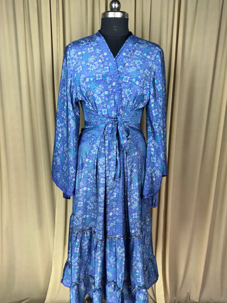 Recycle Silk Kimono Flowy Gown House Robe Boho Beach Coverup