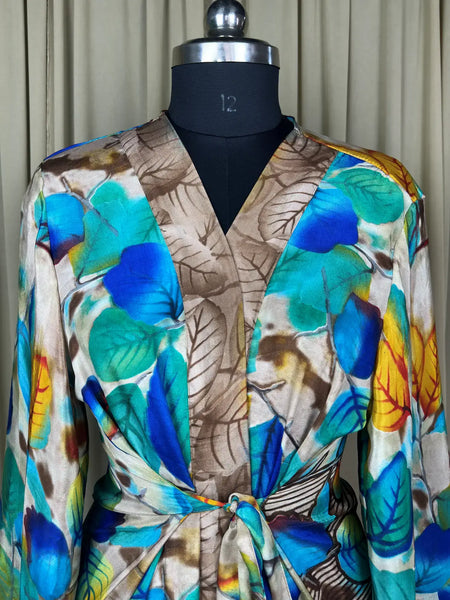 Recycle Silk Kimono Flowy Gown House Robe Boho Beach Coverup