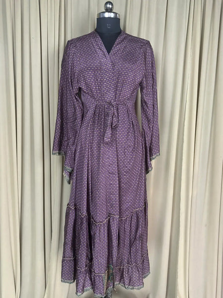 Recycle Silk Kimono Flowy Gown House Robe Boho Beach Coverup