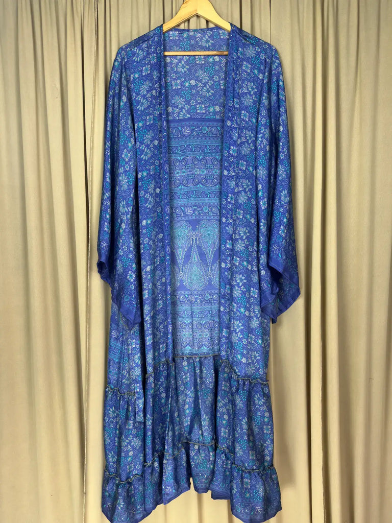 Recycle Silk Kimono Flowy Gown House Robe Boho Beach Coverup