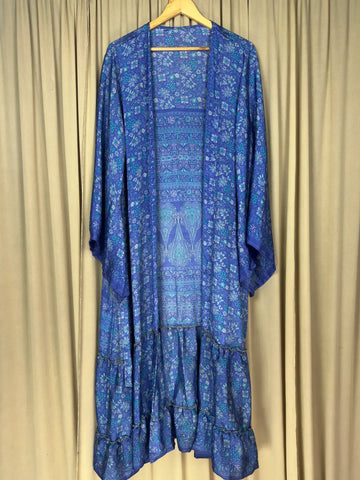 Recycle Silk Kimono Flowy Gown House Robe Boho Beach Coverup