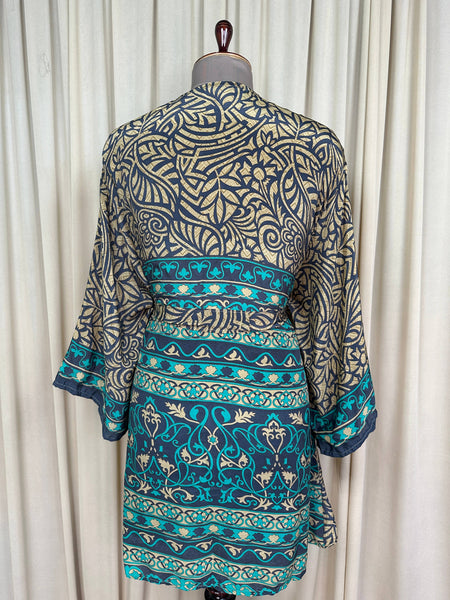 Recycle Silk Short Kimono Boho Loungewear Beach Coverup