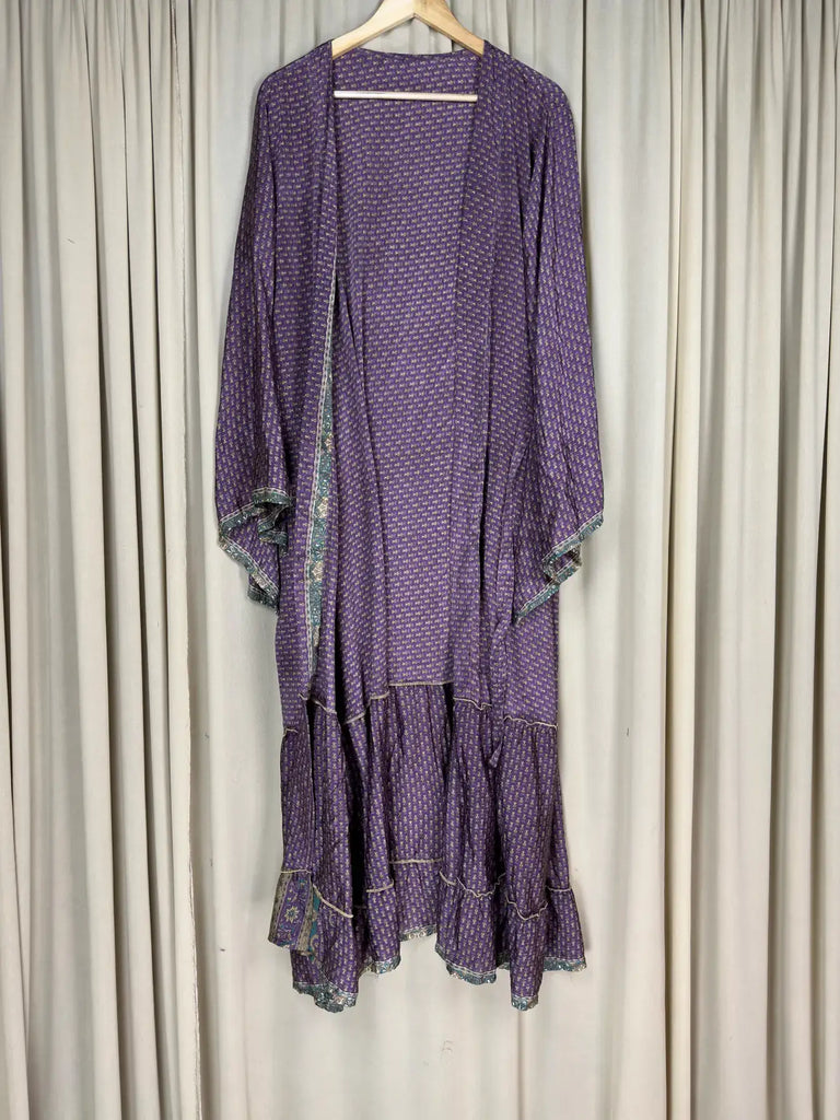 Recycle Silk Kimono Flowy Gown House Robe Boho Beach Coverup