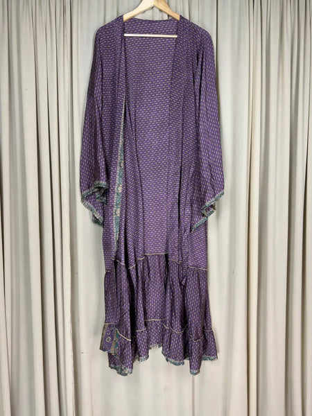 Recycle Silk Kimono Flowy Gown House Robe Boho Beach Coverup