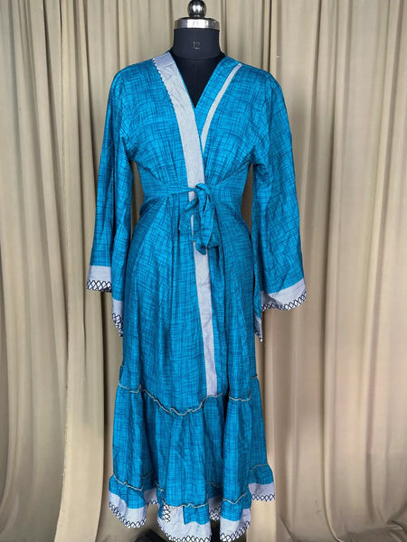 Recycle Silk Kimono Flowy Gown House Robe Boho Beach Coverup