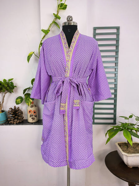 Short Upcycled Robe ~ Amethyst